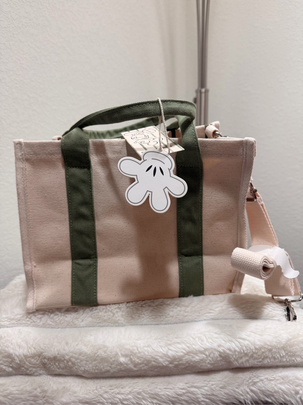 Disney Pink Canvas Tote with Olive Green Straps